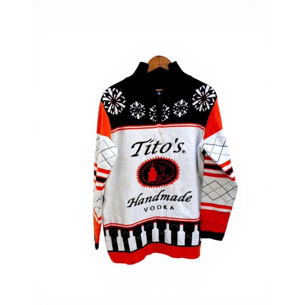 Tito's Handmade Vodka Ugly Holiday Quarter-Zip Sweater Size Small - New Unworn